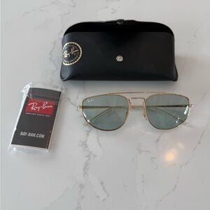 Ray-Ban Gold Frame Sunglasses with Blue Lenses